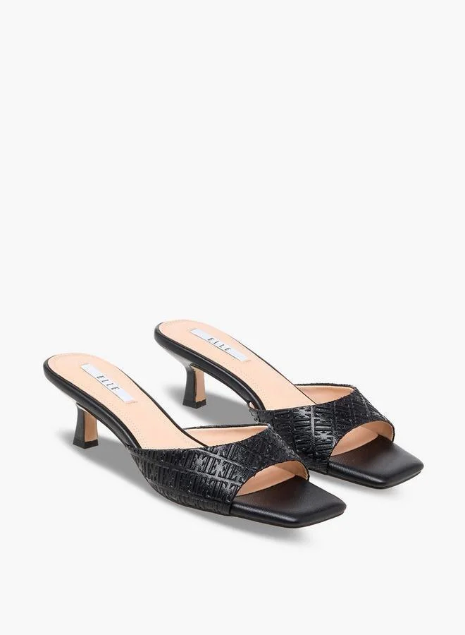 ELLE Women Monogram Embossed Kitten Heel Sandals