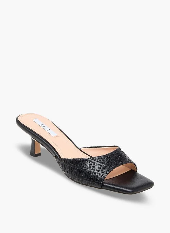 ELLE Women Monogram Embossed Kitten Heel Sandals