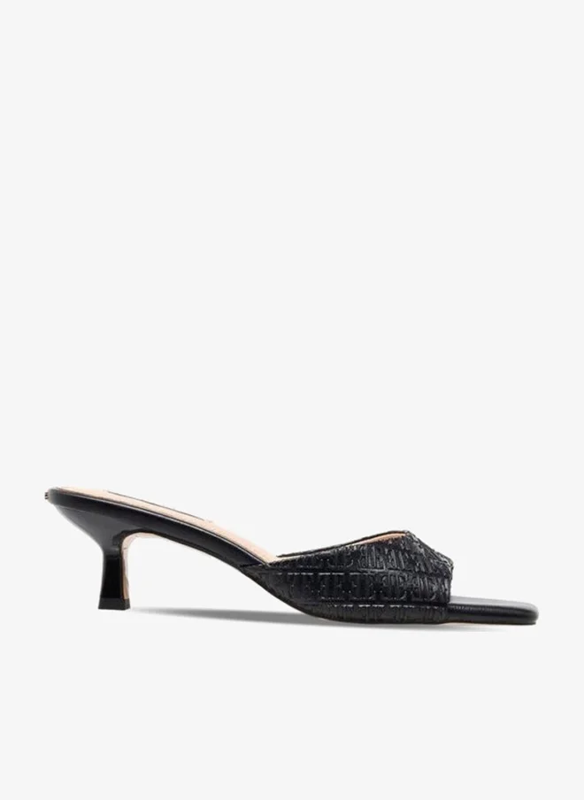 ELLE Women Monogram Embossed Kitten Heel Sandals