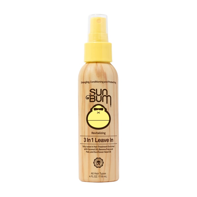 Sun Bum Revitalizing 3 in 1 Leave In Conditioner Anti Frizz Detangler Color Safe with UV Protection Enriched with Coconut Oil and Banana 4 oz