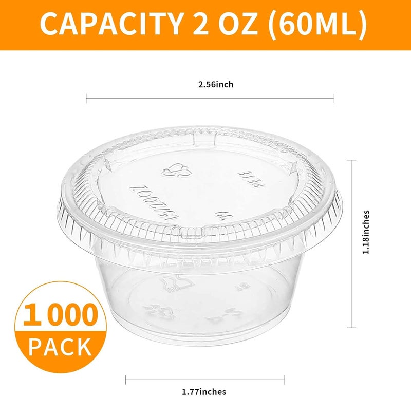 Macarrie 1000 Pack Jelly Shot Cups With Lids  2oz Plastic Small Containers for Portion Souffle Sauce Salad Dressing Food Condiment  Disposable  - Image 2