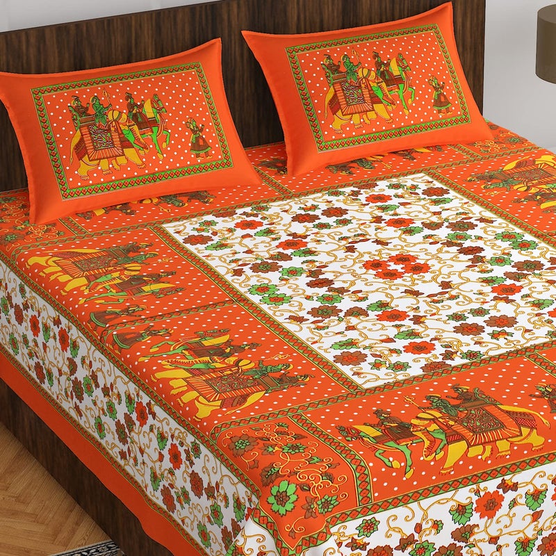 EarlyMart Cotton Rajasthani Jaipuri Traditional King Size Double Bed Bedsheet with 2 Pillow Covers Jaipuri005 - Image 1