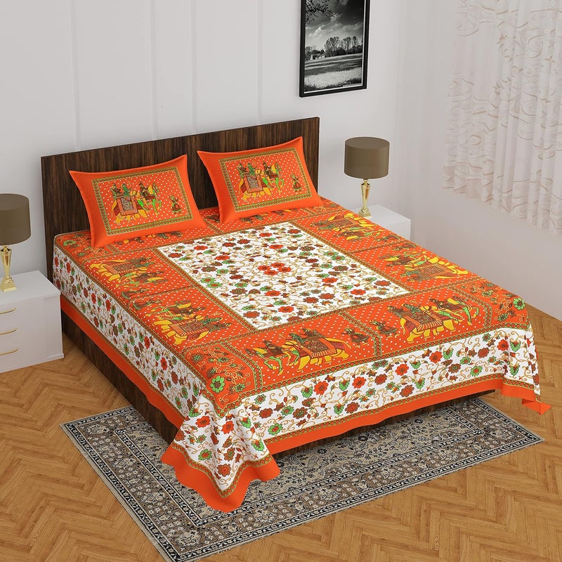 EarlyMart Cotton Rajasthani Jaipuri Traditional King Size Double Bed Bedsheet with 2 Pillow Covers Jaipuri005 - Image 2