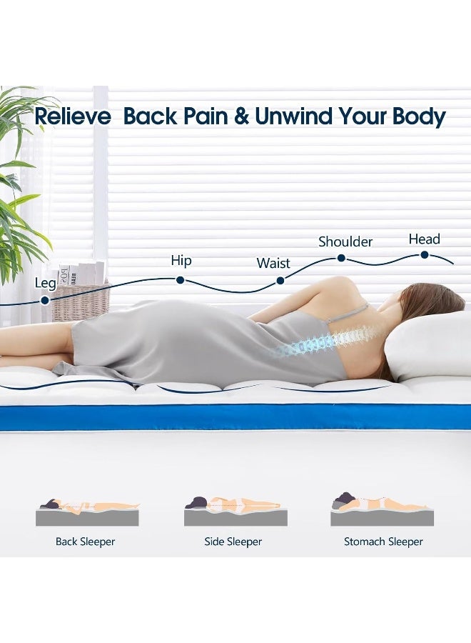 CYMULA CYMULA Mattress Topper Queen Size, PillowTop Mattress Pad Cover for Bed Back Pain, Cooling Mattress Protector Extra Thick Firm Soft Floor Fill Overfilled with 8-21 Inch Deep Pocket, 60"x80" White  - Image 4