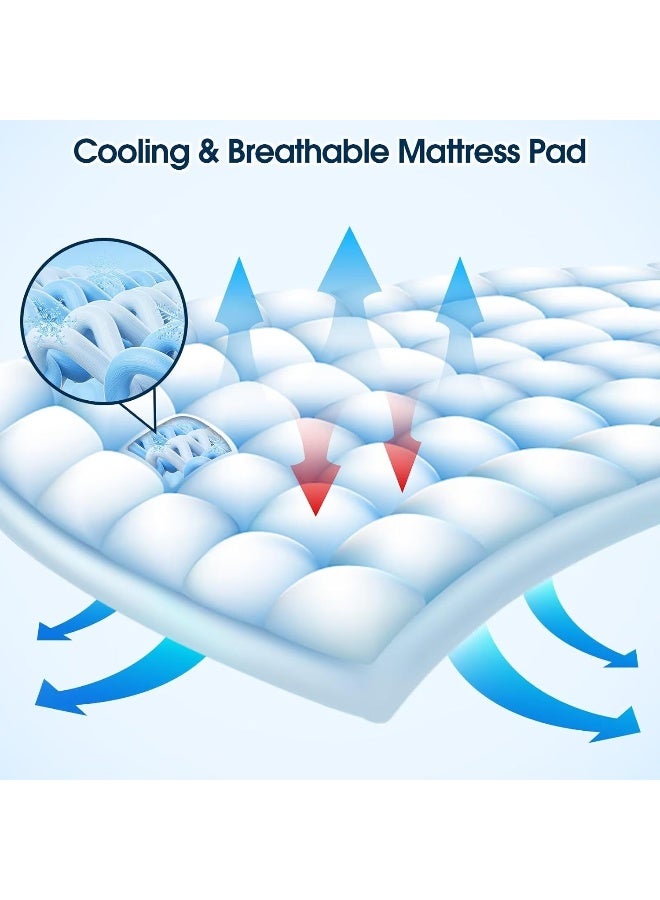 CYMULA CYMULA Mattress Topper Queen Size, PillowTop Mattress Pad Cover for Bed Back Pain, Cooling Mattress Protector Extra Thick Firm Soft Floor Fill Overfilled with 8-21 Inch Deep Pocket, 60"x80" White  - Image 5