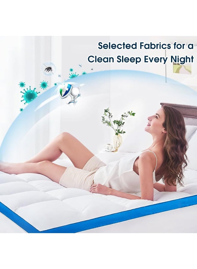 CYMULA CYMULA Mattress Topper Queen Size, PillowTop Mattress Pad Cover for Bed Back Pain, Cooling Mattress Protector Extra Thick Firm Soft Floor Fill Overfilled with 8-21 Inch Deep Pocket, 60"x80" White  - Image 3