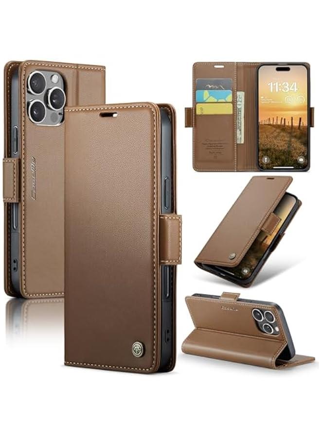 Brown PU Leather Wallet Case for iPhone 16 Pro Max with Credit Card Holder, RFID Blocking Folio Flip Kickstand and Magnetic Clasp - Protective Phone Cover for Men and Women - 6.9 Inch - Image 1