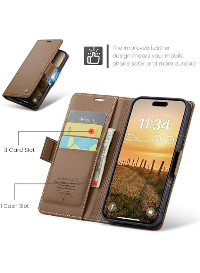 Brown PU Leather Wallet Case for iPhone 16 Pro Max with Credit Card Holder, RFID Blocking Folio Flip Kickstand and Magnetic Clasp - Protective Phone Cover for Men and Women - 6.9 Inch - Image 3