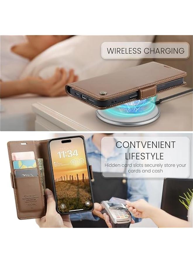 Brown PU Leather Wallet Case for iPhone 16 Pro Max with Credit Card Holder, RFID Blocking Folio Flip Kickstand and Magnetic Clasp - Protective Phone Cover for Men and Women - 6.9 Inch - Image 2