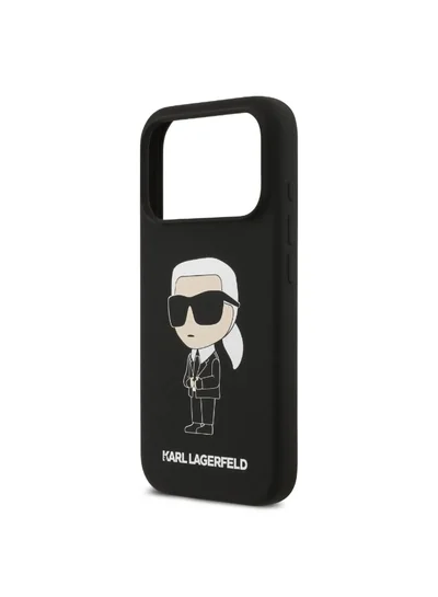 Karl Lagerfeld iPhone 17 Pro Case / Liquid Silicone Back Cover With Ikonik NFT Logo - Black