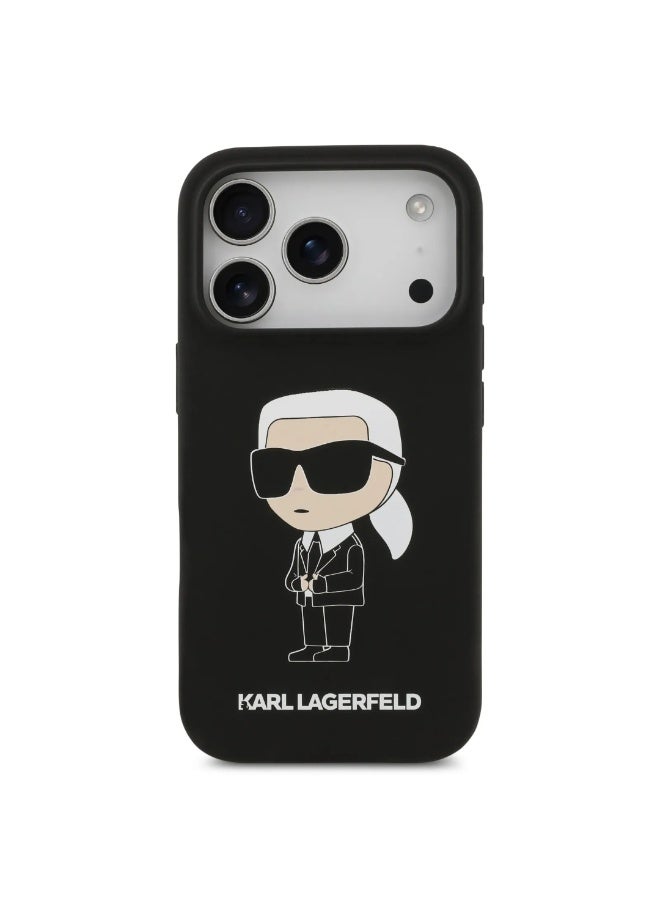 Karl Lagerfeld iPhone 17 Pro Case / Liquid Silicone Back Cover With Ikonik NFT Logo - Black - Image 1