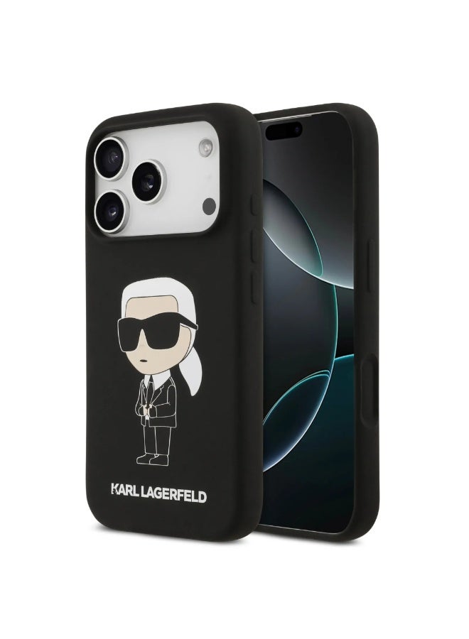 Karl Lagerfeld iPhone 17 Pro Case / Liquid Silicone Back Cover With Ikonik NFT Logo - Black - Image 4