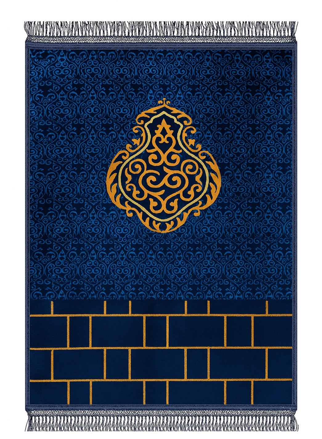 Islamic Prayer Mat Printed 70x110cm Smooth Velvet Texture Anti-Slip Premium Prayer Rug Compact Size Musalla for Men Women Kids Eid Gift Ramadan Carpet Blue