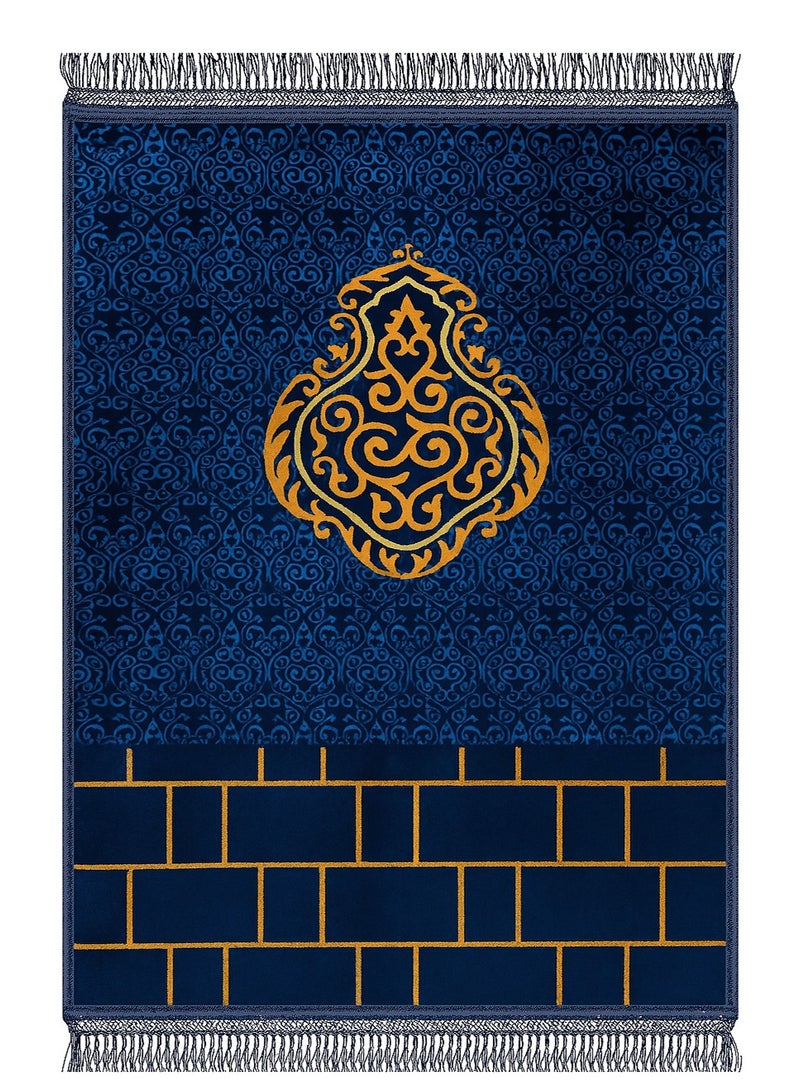 Fabienne Islamic Prayer Mat Printed 70x110cm Smooth Velvet Texture Anti-Slip Premium Prayer Rug Compact Size Musalla for Men Women Kids Eid Gift Ramadan Carpet Blue  - Image 1