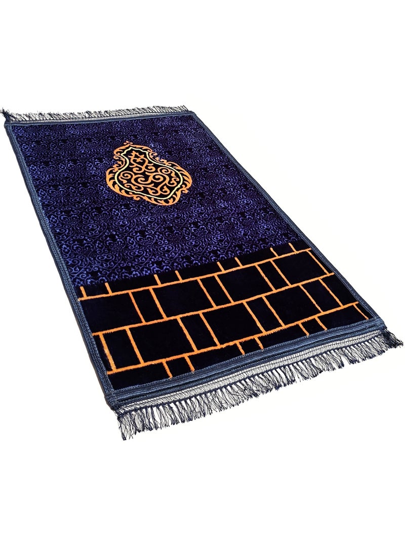 Fabienne Islamic Prayer Mat Printed 70x110cm Smooth Velvet Texture Anti-Slip Premium Prayer Rug Compact Size Musalla for Men Women Kids Eid Gift Ramadan Carpet Blue  - Image 1