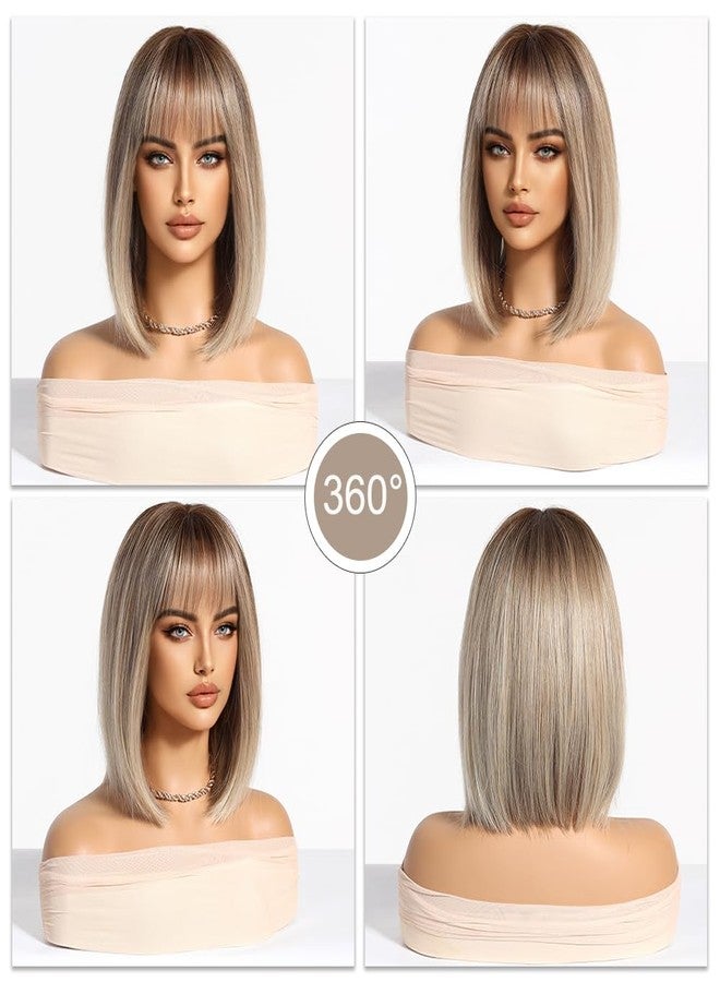 اسمي شعر مستعار قصير أشقر مستقيم من إسمي، بتصميم بوب مع غرة، يصل طوله إلى الكتف، مصنوع من مواد صناعية متدرجة الألوان، مناسب للاستخدام اليومي والحفلات التنكرية. - Image 5