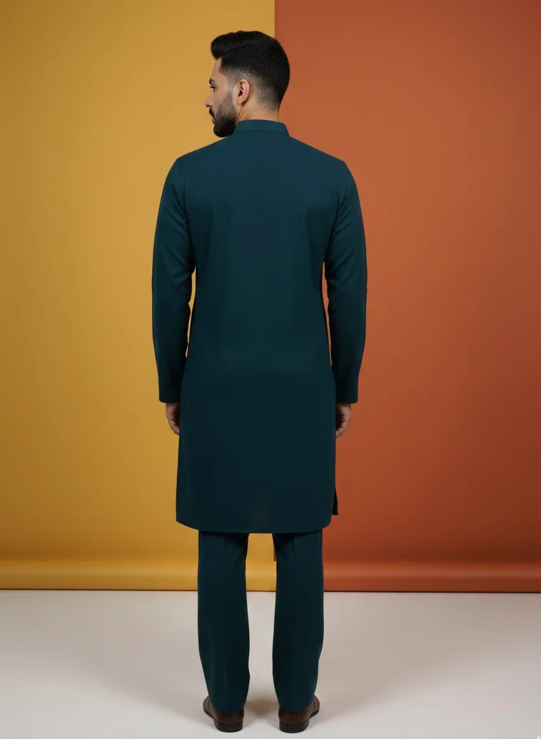 Lehar  Green Embroidered Cotton Kurta Co-rd Set with Bootcut Pants for Men | Best Price UAE