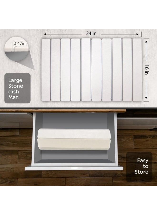Bukela Large Stone Dish Drying Mats for Kitchen Counter, 24"(L)×16"(W) Quick Dry Collapsible Dish Drying Mat, Eco-Friendly Absorbent Diatomaceous Earth Mats for Dishes Bottles Cups, Match Any Countertop - Image 2