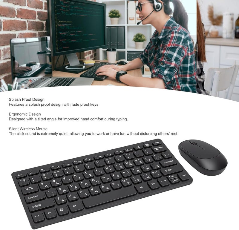 YUEHISY 2.4G Wireless Russian Keyboard and Mouse Combo, 78 Keys Slim Keyboard with Russian Characters, for PC Laptop - Image 4