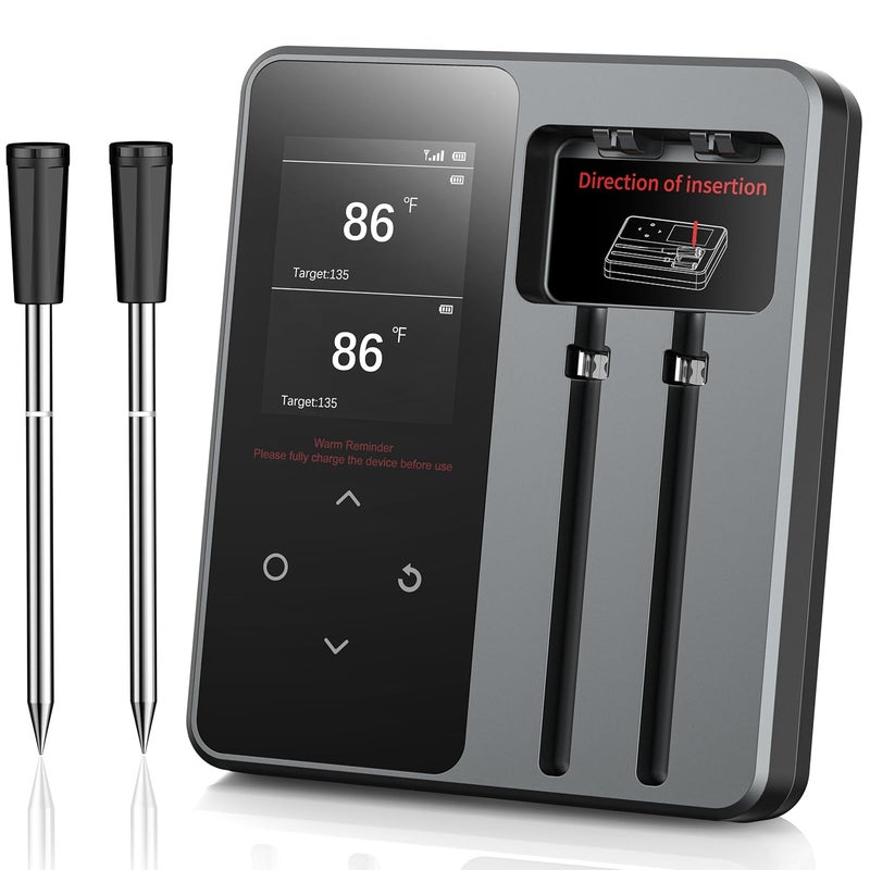 KAMDKI Wireless Meat Thermometer with App Control, 600FT Bluetooth Range, Dual Probes & 6 Sensors, 0.5S Instant Read, LCD Display, IP67 Waterproof Real-Time Monitoring & Smart Alerts for BBQ, Grill, Oven - Image 1