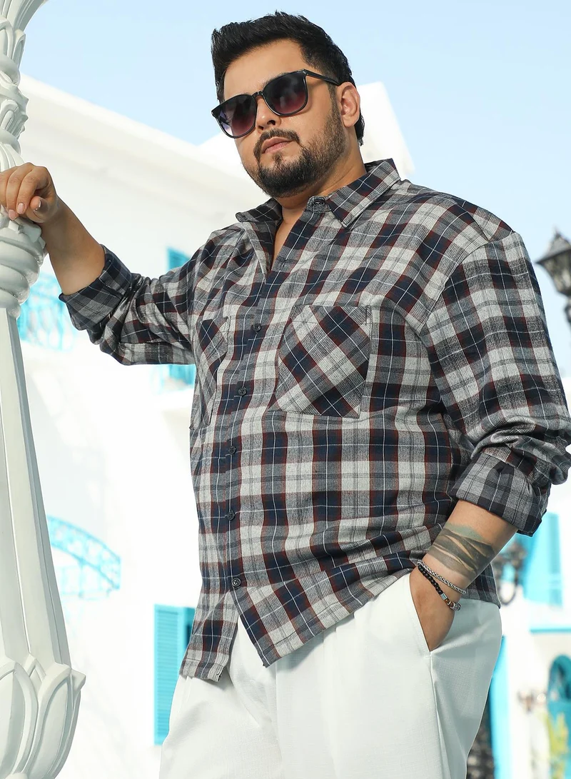 انستافاب بلس قميص رجالي Instafab Plus بنقشة كاروهات كحلي ورمادي مقاس بلس