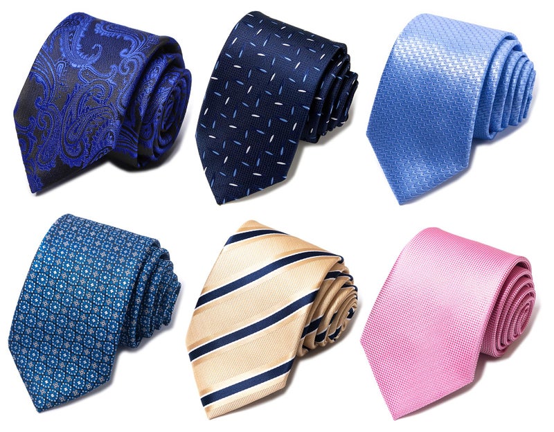 Passabin Tie For Men Necktie Woven Jacquard Neck Ties 6 PCS Sky blueGoldPInkBlue