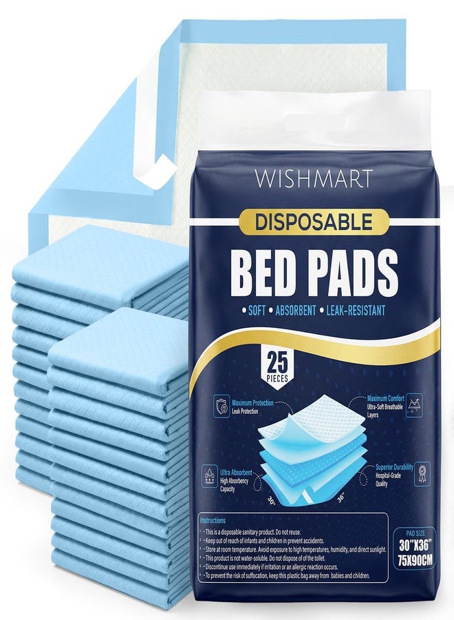 WISHMART Disposable Leakproof Underpads 25 Pack 30"x36" with Adhesive Strips - Stay-in-Place Waterproof Bed Pads for Adults, Seniors and Pets - Incontinence Disposable Bed Underpads - Image 1