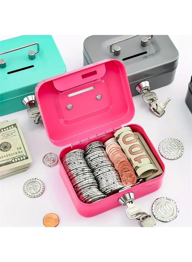 Gray Metal Key Lock Security Box Heavy Duty Iron Storage Case - Image 5