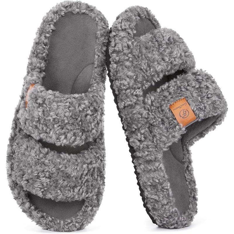EverFoams Womens Fuzzy Open-toe Slippers Soft Comfy Memory Foam Indoor House Shoes - Image 1
