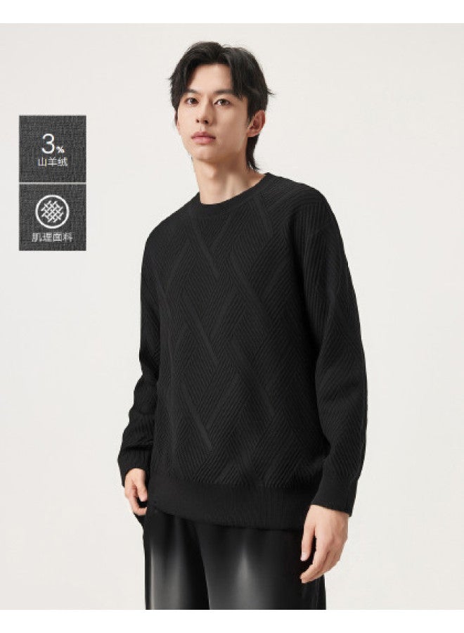 Gxg.Jeans Years Autumn New Product Black Texture Jacquard Cashmere Blend Loose Round Neck Sweater - Image 1