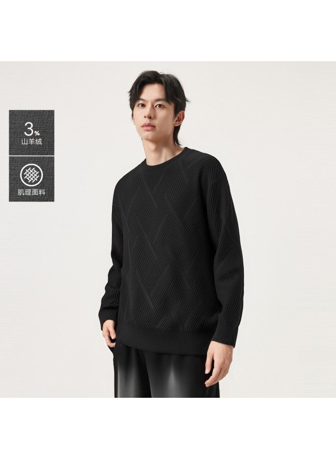 Gxg.Jeans Years Autumn New Product Black Texture Jacquard Cashmere Blend Loose Round Neck Sweater - Image 2