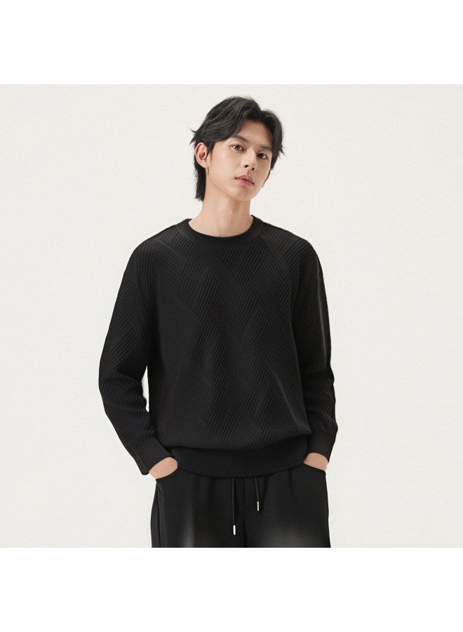 Gxg.Jeans Years Autumn New Product Black Texture Jacquard Cashmere Blend Loose Round Neck Sweater - Image 3