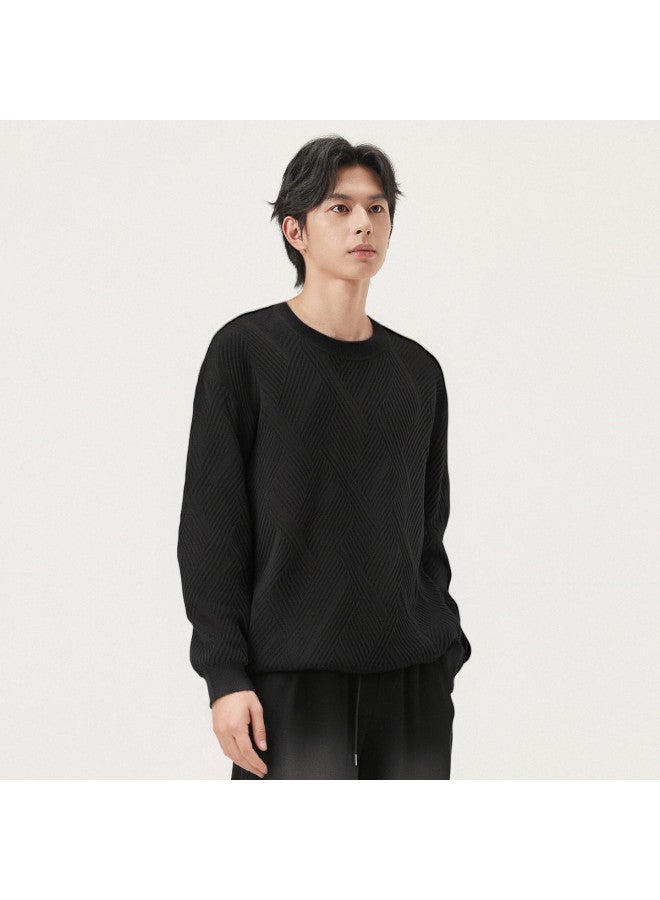 Gxg.Jeans Years Autumn New Product Black Texture Jacquard Cashmere Blend Loose Round Neck Sweater - Image 5