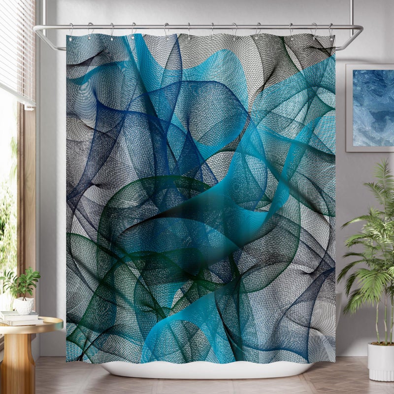 AmazerBath Shower Curtain Blue Abstract Black Striped Cloth Shower Curtain Sets with 12 Shower Curtain Hooks Luxury Rustic Fabric Washable Shower Curtain for Bathroom Home Decor 72x72 Inches - Image 2