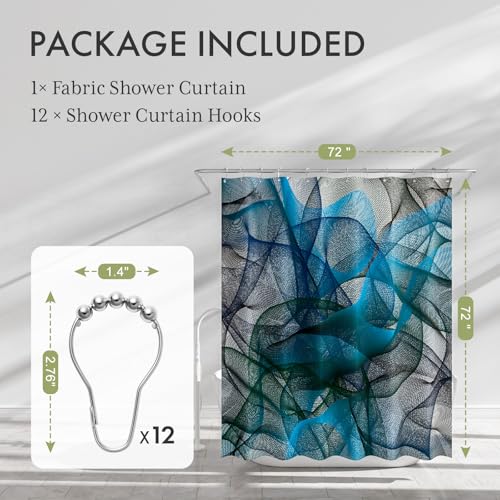 AmazerBath Shower Curtain Blue Abstract Black Striped Cloth Shower Curtain Sets with 12 Shower Curtain Hooks Luxury Rustic Fabric Washable Shower Curtain for Bathroom Home Decor 72x72 Inches - Image 3