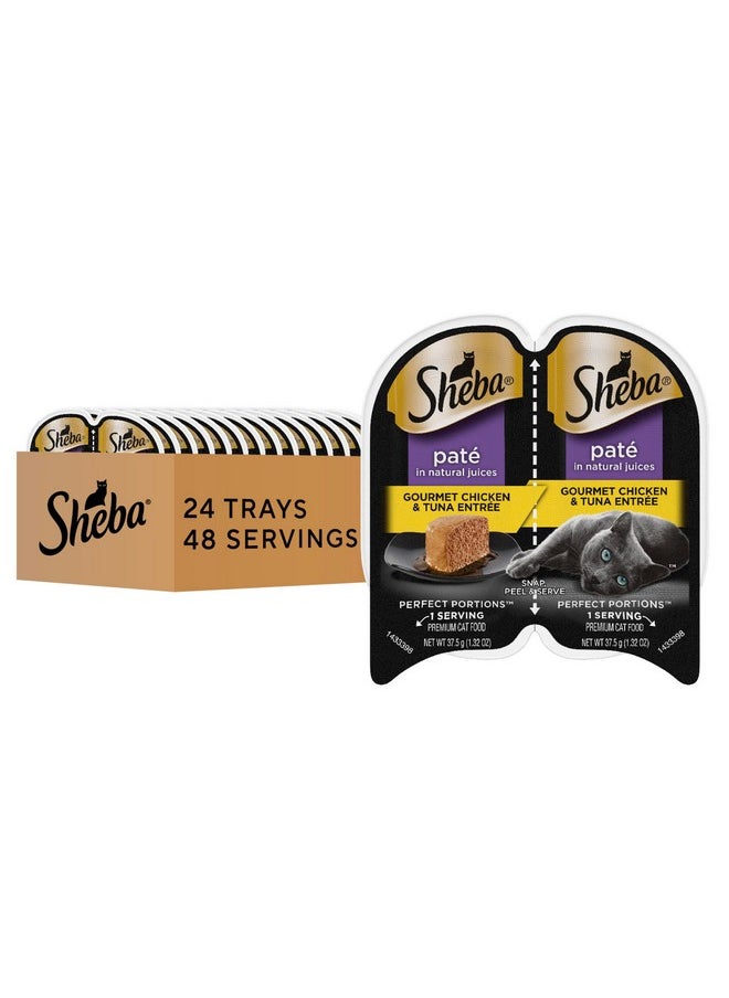 Sheba Sheba Perfect Portions Paté Wet Cat Food Trays (24 Count, 48 Servings), Gourmet Chicken and Tuna Entrée, Easy Peel Twin-Pack Trays  - Image 1