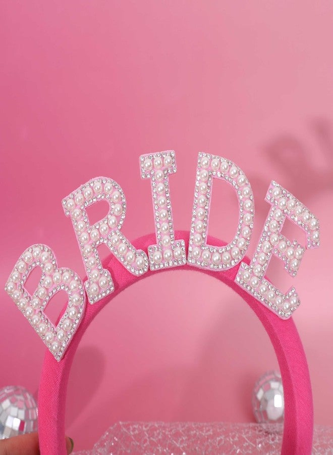 Agkvw Hot Pink Pearl Bride to Be Headband - Disco Bachelorette Party Decorations, Rose Pink Bridal Headband, Bride to Be Hair Accessory, Hen Party Bride Hairband - Image 4