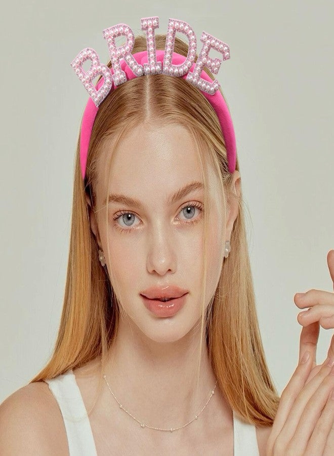 Agkvw Hot Pink Pearl Bride to Be Headband - Disco Bachelorette Party Decorations, Rose Pink Bridal Headband, Bride to Be Hair Accessory, Hen Party Bride Hairband - Image 5