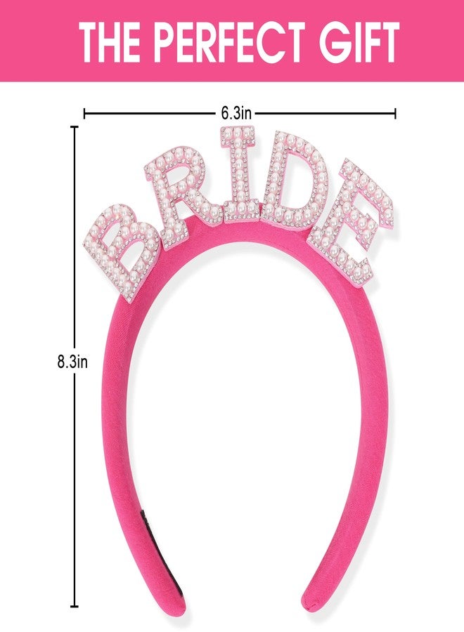 Agkvw Hot Pink Pearl Bride to Be Headband - Disco Bachelorette Party Decorations, Rose Pink Bridal Headband, Bride to Be Hair Accessory, Hen Party Bride Hairband - Image 2