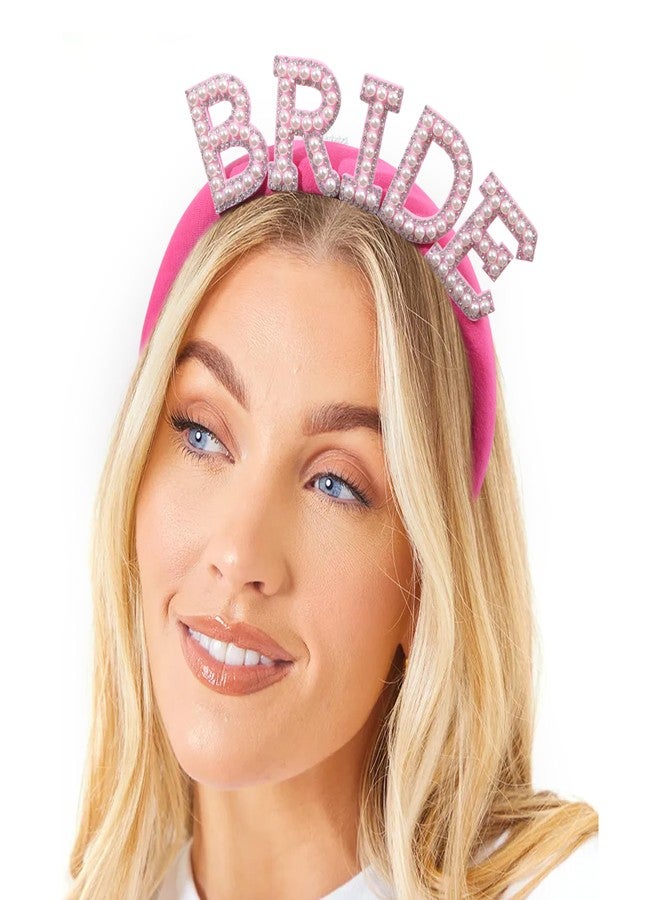 Agkvw Hot Pink Pearl Bride to Be Headband - Disco Bachelorette Party Decorations, Rose Pink Bridal Headband, Bride to Be Hair Accessory, Hen Party Bride Hairband - Image 3