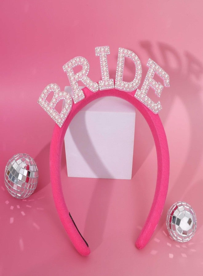Agkvw Hot Pink Pearl Bride to Be Headband - Disco Bachelorette Party Decorations, Rose Pink Bridal Headband, Bride to Be Hair Accessory, Hen Party Bride Hairband - Image 1