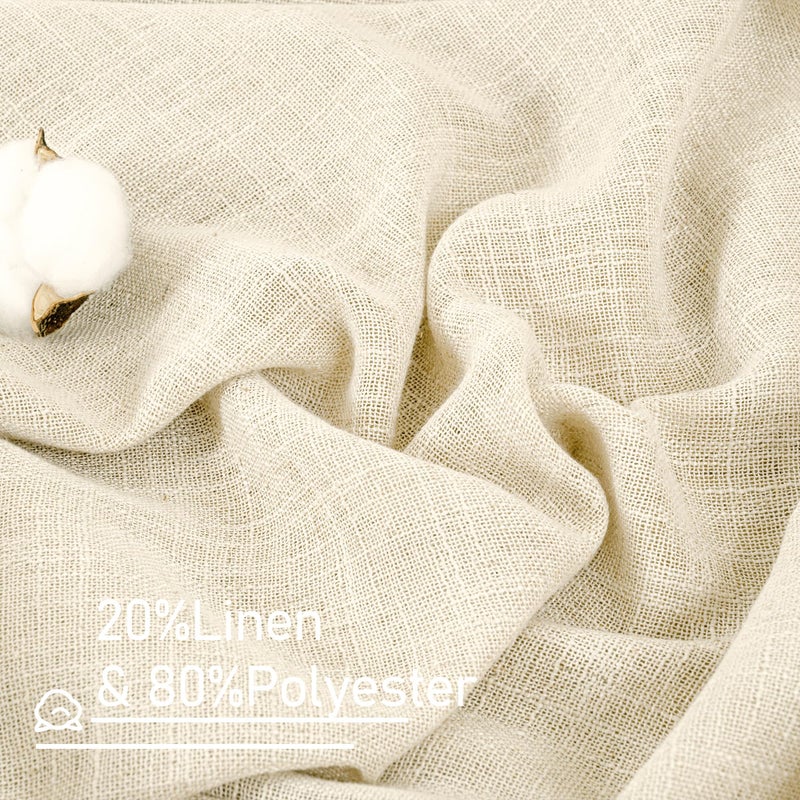 LAMIT Beige Linen Curtains 45 Inches Long for Bedroom, Light Filtering Panels Back Tab and Rod Pocket Neutral Drapes for Kitchen/Window/Loft Room, 52 x 45 Inch, 2 Panels - Image 2