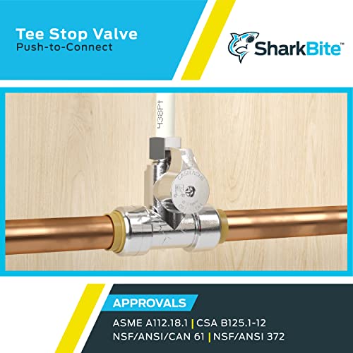 SharkBite 3/4 x 3/4 x 3/8 Inch Compression Tee Stop Valve, Push to Connect Brass Plumbing Fitting, PEX Pipe, Copper, CPVC, PE-RT, HDPE, 24986A - Image 5