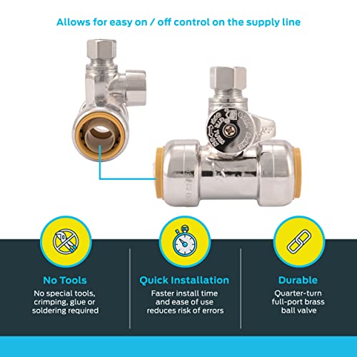 SharkBite 3/4 x 3/4 x 3/8 Inch Compression Tee Stop Valve, Push to Connect Brass Plumbing Fitting, PEX Pipe, Copper, CPVC, PE-RT, HDPE, 24986A - Image 3