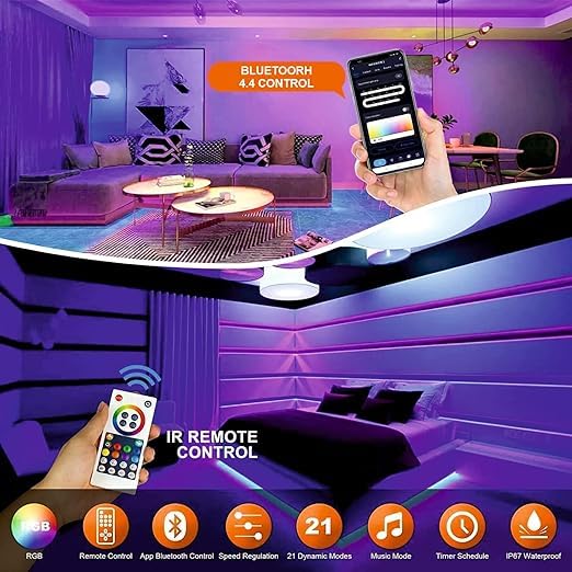 RIEO Hub RIEO Neon Rope Lights 164FT RGB LED Strip Lights App ControlIR RemoteMusic SyncingOutdoor IP67 WaterproofFlexible DIY Design for BedroomLivingGamingParty Decoration  - Image 2