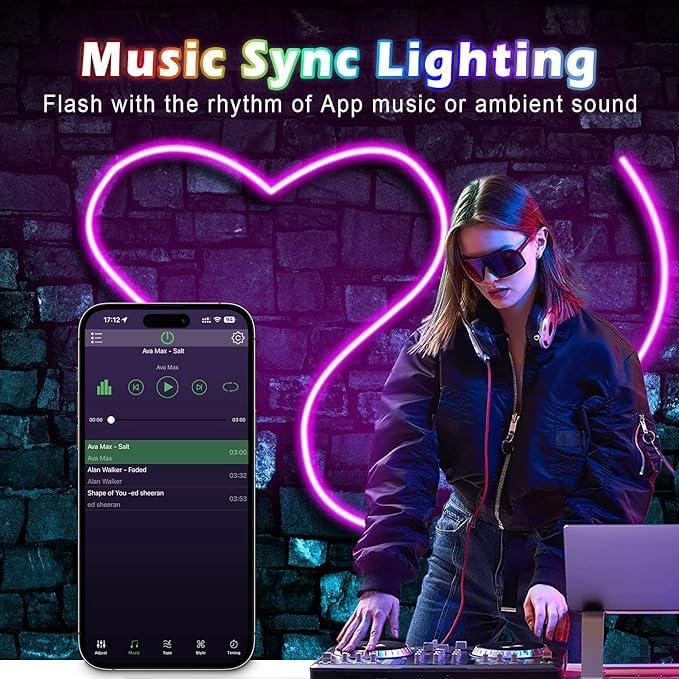 RIEO Hub RIEO Neon Rope Lights 164FT RGB LED Strip Lights App ControlIR RemoteMusic SyncingOutdoor IP67 WaterproofFlexible DIY Design for BedroomLivingGamingParty Decoration  - Image 4