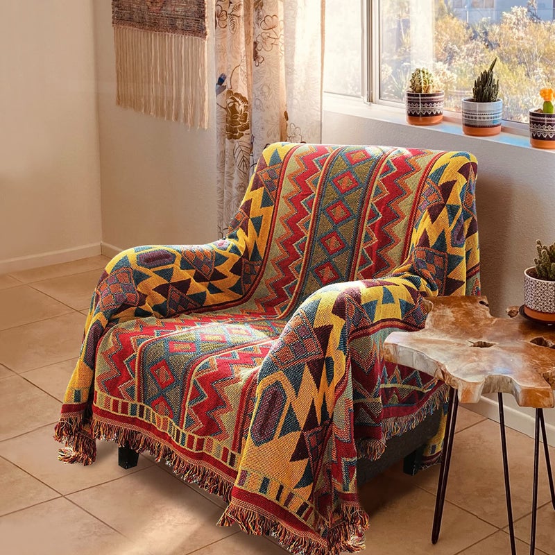 JIABOLANG Boho Throw Blankets Reversible Woven Blankets Cover Hippie for Couch Bed Recliner Sofa Bohemian Tapestry Colorful Furniture Protector Cover for Home Dcor Astrology Double Side 50x70