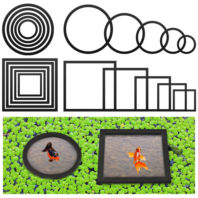 Yiyiring 20 Pcs Aquarium Floating Plant Rings Round Square Fish Feeding Rings Different Size Corral Foam Circle for Tank Keep Floating Plants in Place and Out of Filter, 5 Sizes(Black) - Image 1