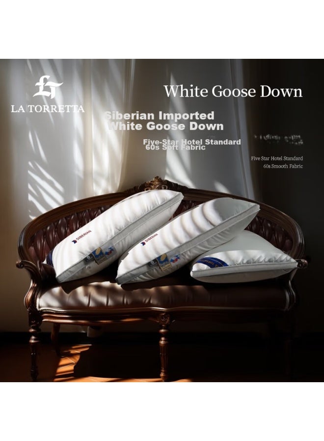 La Torretta Five-star Down Pillow, Siberian High-quality White Goose Down Pillow For Adults, Men And Women, Single Medium Pillow - Image 1