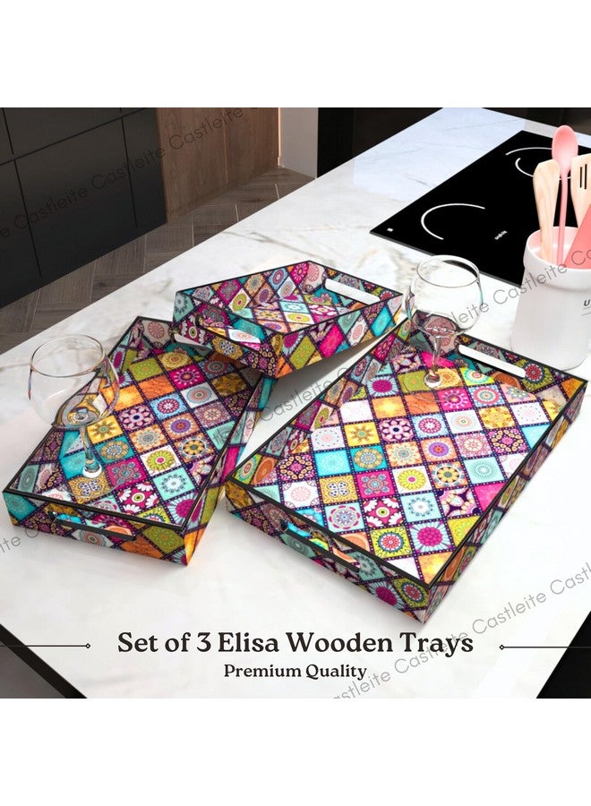 Castleite Elisa Mandala Rectangular Wooden Trays For Serving&Decoration-Set Of 3|Handcrafted Organizers With Cut-Out Handles For Dining&Home Decor|Epoxy Resin Finish-Size Small,Medium&Large(Honeydew) - Image 2